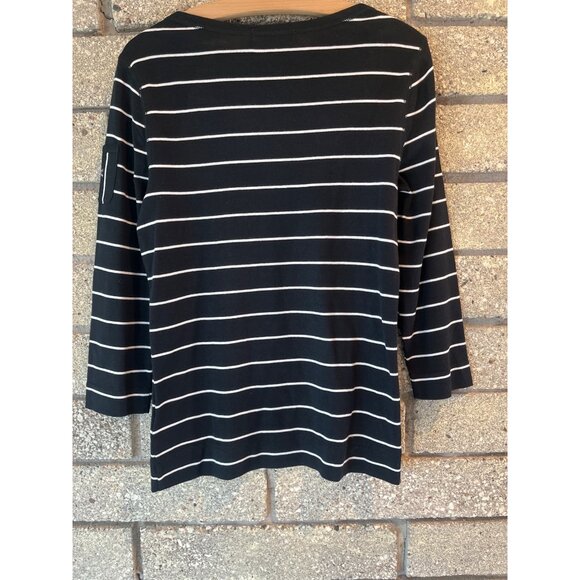 Lauren Ralph Lauren Womens Black & White Striped Top With Button Shoulder Detail - Picture 7 of 8